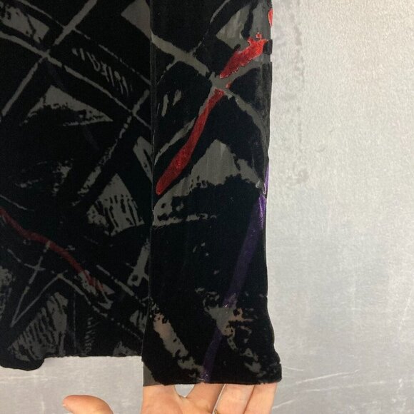 Linda Allard Ellen Tracy Velvet Burnout Dress Size 4 Silk Black Art Long Sleeve - Picture 8 of 15